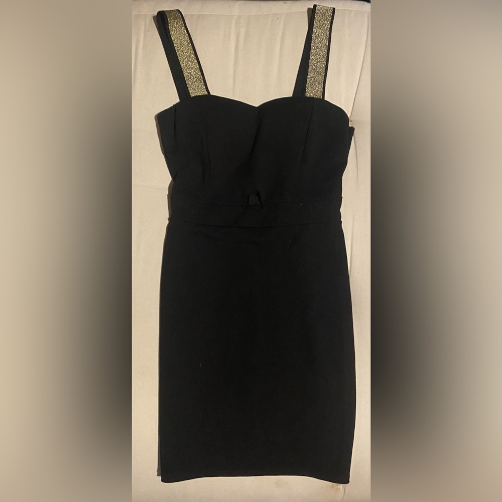 Black Mini Dress with Gold Straps